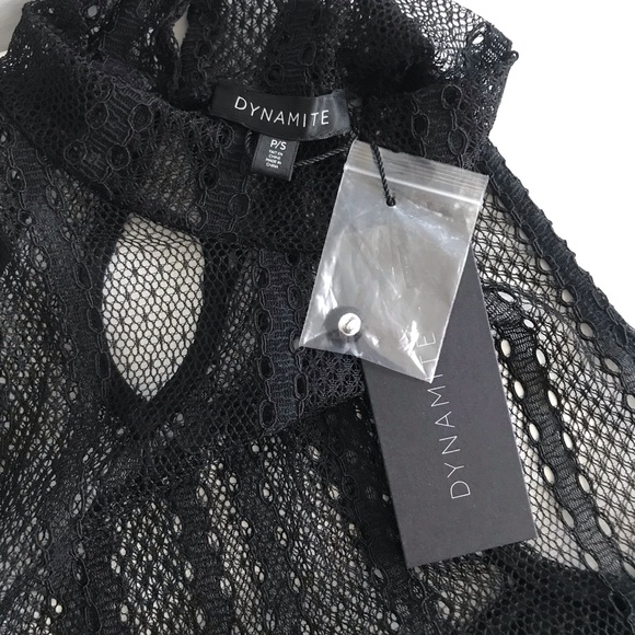 Dynamite Lace Sheer Choker Mock Neck Black Sleeveless Top with Camisole Tube Top - Picture 16 of 16